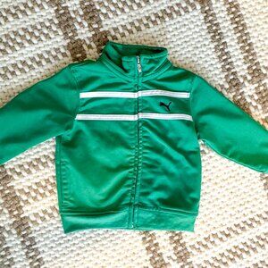 Puma green zip-up track jacket for boys or girls, size 12 months